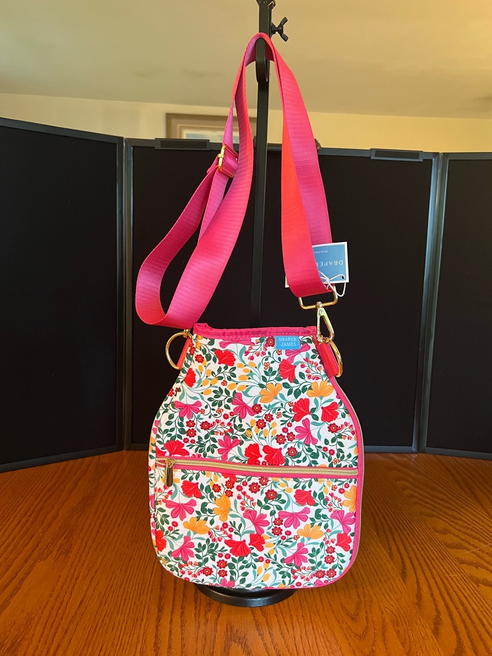 Draper James Pickelball Sling Floral Crossbody Bag with Pink Strap